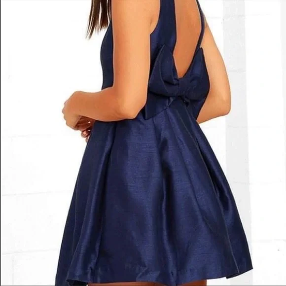 Lulus | Dresses | Lulus Navy Blue Skater Dress With Bow On Back | Poshmark